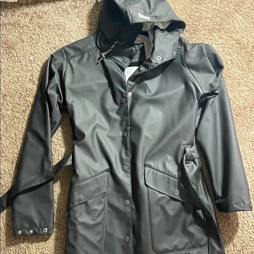 Black Helly Hansen Reflective Rain Trench Coat